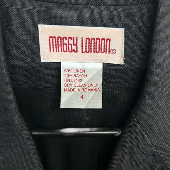 Minimalist chic trench dress Maggy London black linen blend belted‎ size 4 - Picture 6 of 6